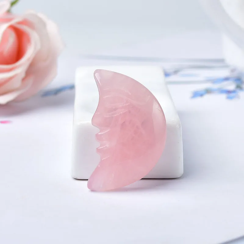 1pc Natural Crystal Rose Quartz Moon Face Gemstone Energy Healing Stone Decoration Crafts DIY Mineral Jewelry Gift 4