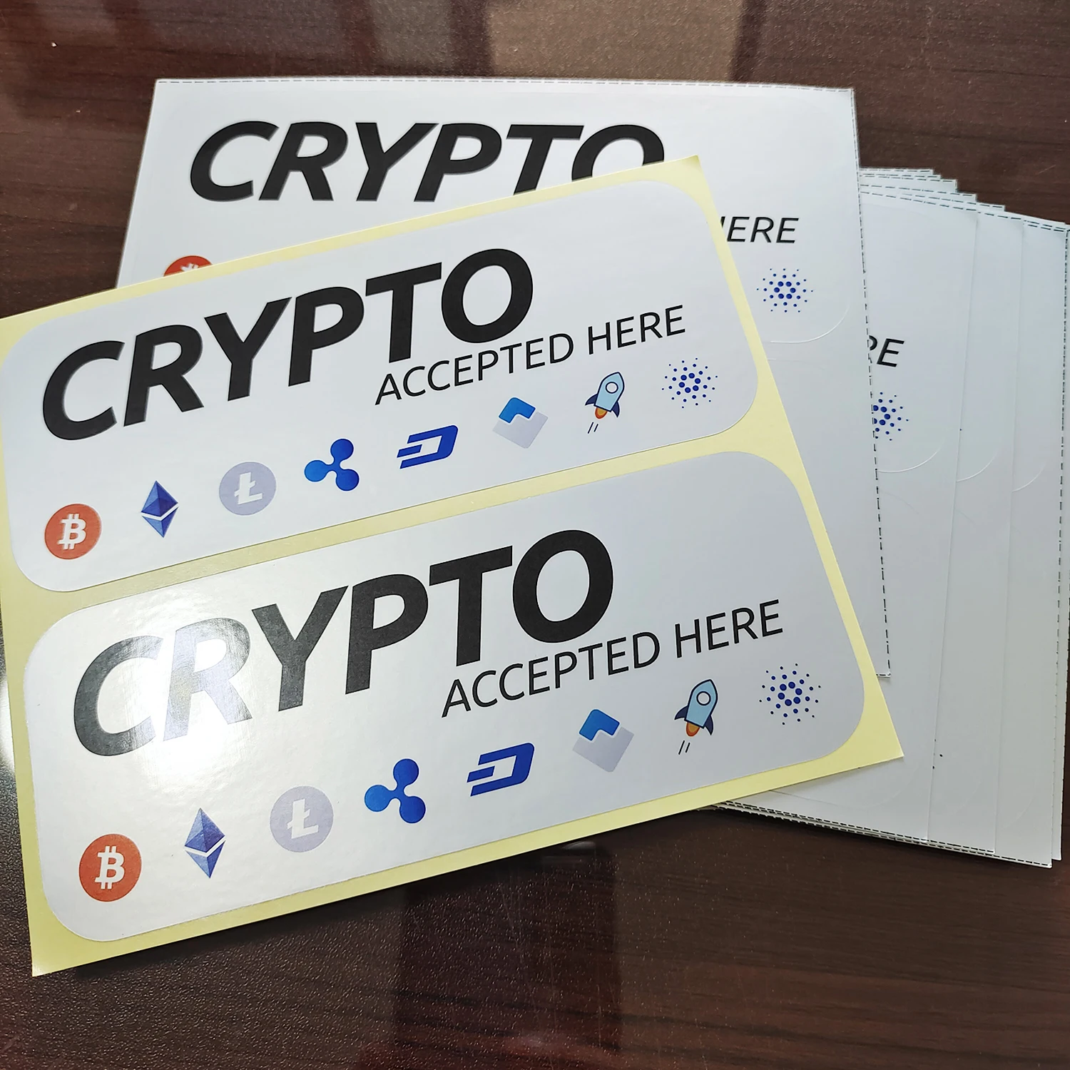 10pcs 15x6cm CRYPTO Accepted Here Durable Silver Vinyl Cryptocurrency  Acceptable Reminder Label Fans Publicity Sticker - AliExpress