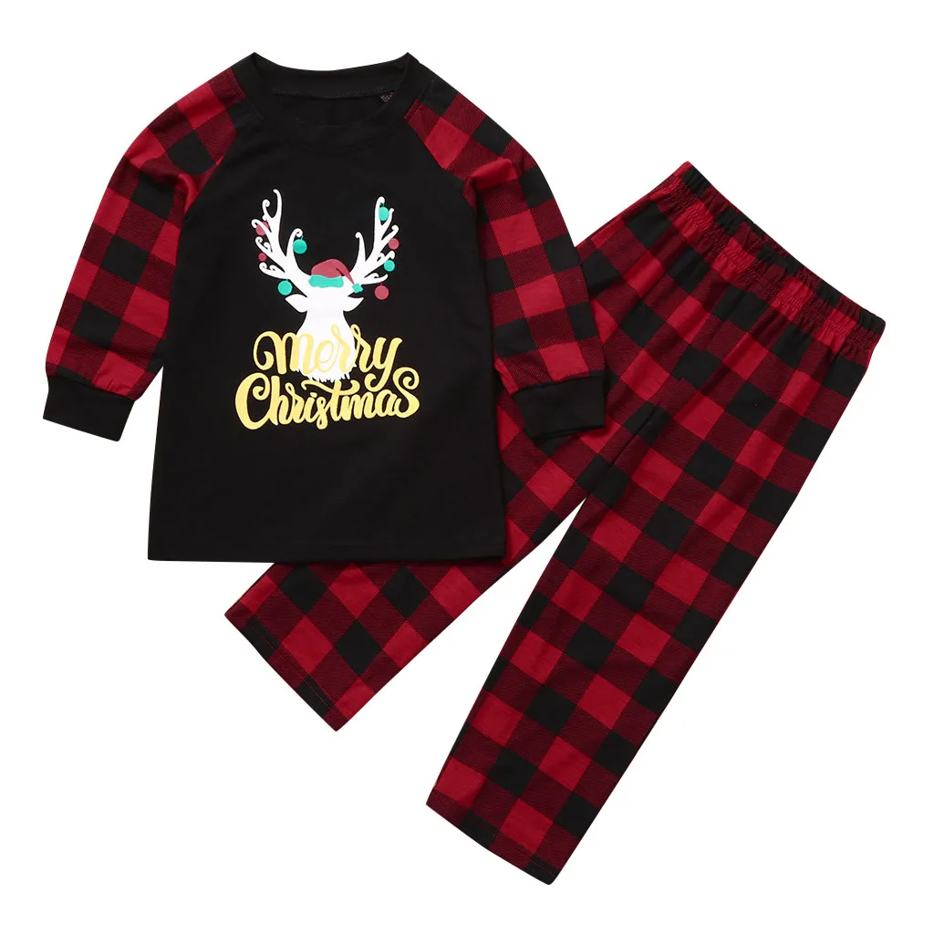 Рождественский костюм для девочек и мальчиков детские топы с длинными рукавами и рисунком оленя, штаны детская Рождественская Одежда Семейные пижамы, одежда для сна от 18 месяцев до 6 лет - Цвет: Red