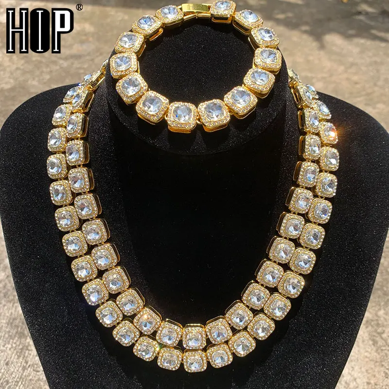 Hip Hop 12MM Micro Pave Prong Cubic Zircon 1Row Alloy Tennis Chain Bracelet Necklace Bling Mens For Men Women Jewelry