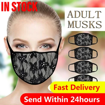 

5pc Adult Washable Reusable Mask Fashion Lace Printed Mouth Cover Dust-proof Breathable Protective Mask Mascarillas Py6