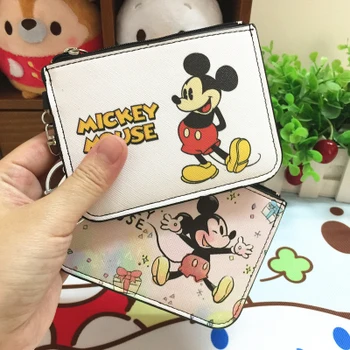 

IVYYE 1PCS Mickey Minnie Anime Plush Card Holder PU Cartoon Credit ID Bags Zipper Coin Bus Card Wallet Kid Girls Gifts New