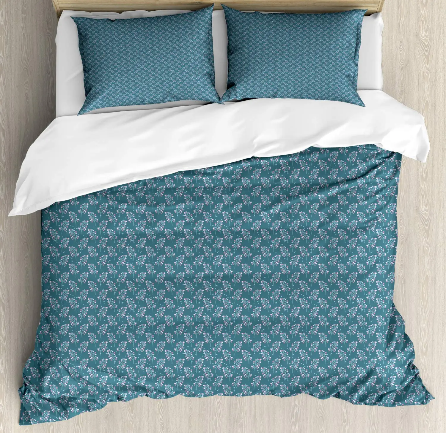 

Floral Duvet Cover Set Repetitive Abstract Dotted Petals on Twig Branches Dreamy Nature Meadow Decorative 3 Piece Bedding Set