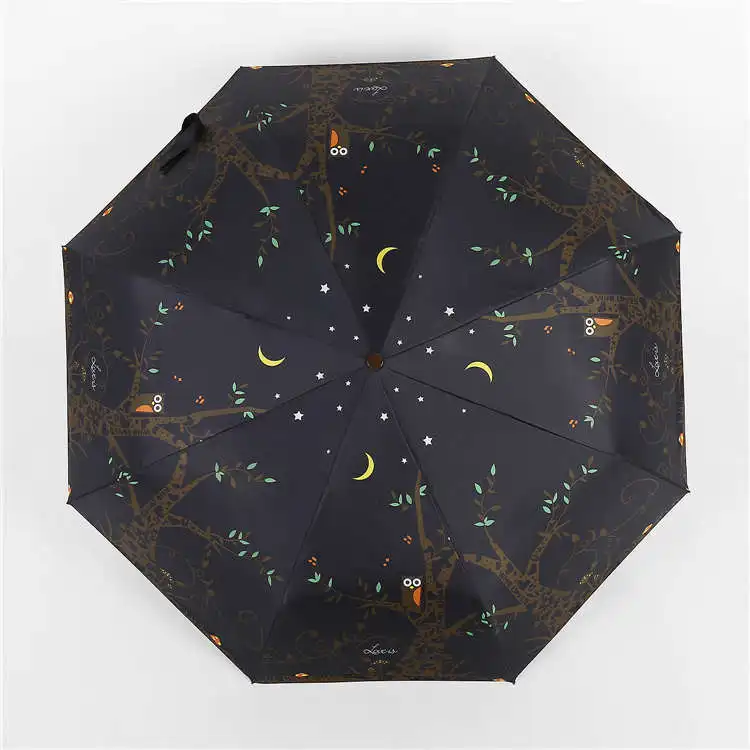 

Manufacturers Direct Selling Automatic Owl Rain Or Shine Dual Purpose Folding Umbrella Lightweight Portable Simple shang wu san