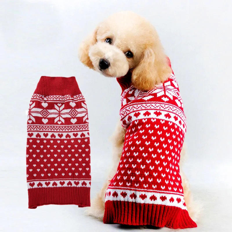 Winter Dog Clothes Christmas Snowflake Pet Red Sweater Knit Sweater