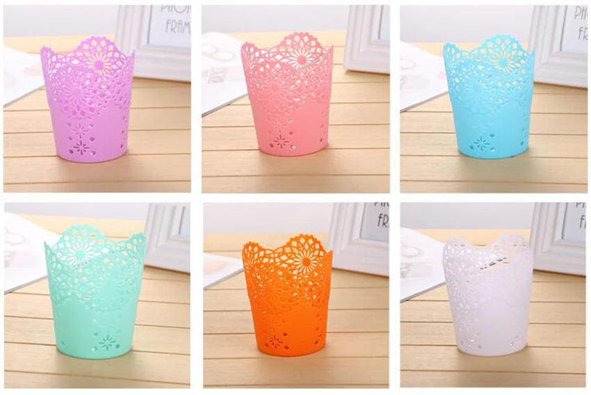 Lace Hollow Round Pen Holders Creative Cute Pen Desktop Storage Organizer Pencil Stand Container Office School Stationary Round