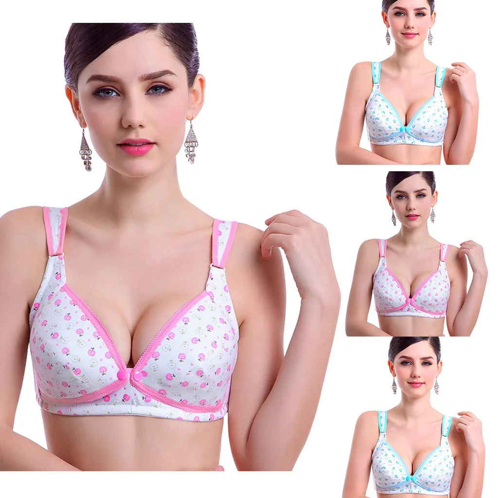 

ARLONEET Women No Steel Ring Bra Maternity Intimate Ladies Button Print Lactation Bra# 25