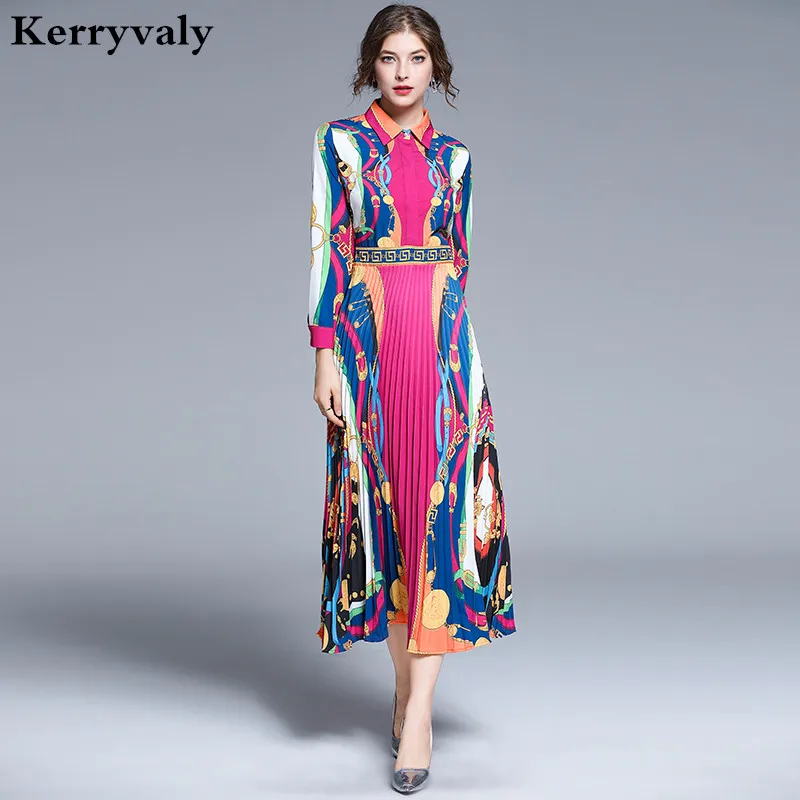 

New Fashion Style Printed Pleated Midi Vintage Dress Zomerjurk Dames 2020 Women Retro Runway Party Dames Jurken K6848