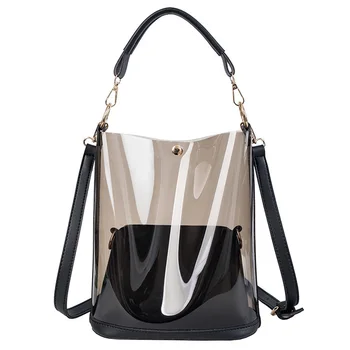 

Fashion 2Pcs Transparent Pvc Ladies Shoulder Bag Summer Beach Large Handbag Casual Handbag Ladies Messenger Bag