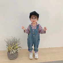 Новые осенние джинсовые комбинезоны для маленьких девочек детские джинсы на подтяжках в Корейском стиле шикарные мягкие хлопковые детские брюки