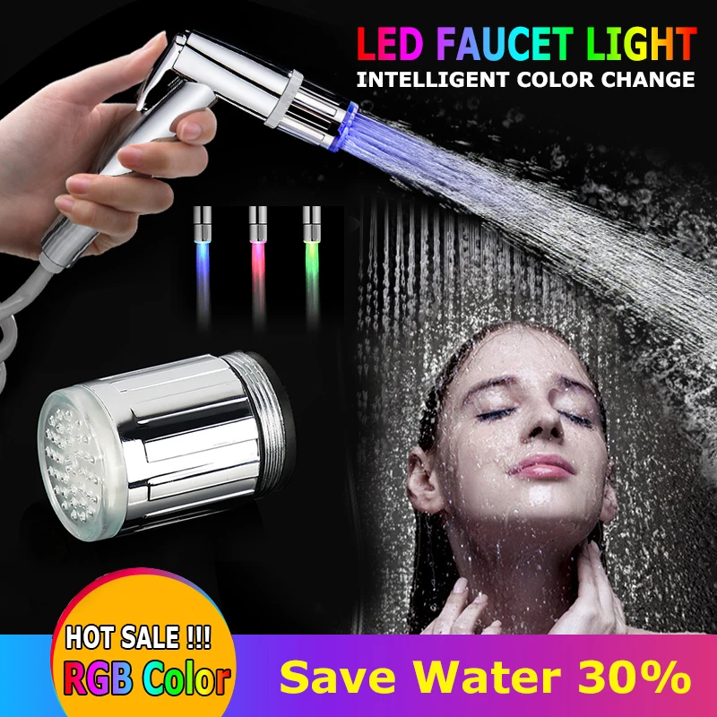 

Multiplecolor Luminous Light-up LED Water Faucet Shower Tap Basin Water Nozzle Faucets With Adpter Bathroom Kitchen Accessories
