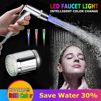 

Multiplecolor Luminous Light-up LED Water Faucet Shower Tap Basin Water Nozzle Faucets With Adpter Bathroom Kitchen Accessories