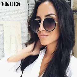 VKUES, Модные Винтажные круглые солнцезащитные очки, женские, брендовые, градиентные, роскошные, сплав, негабаритные, мужские солнцезащитные