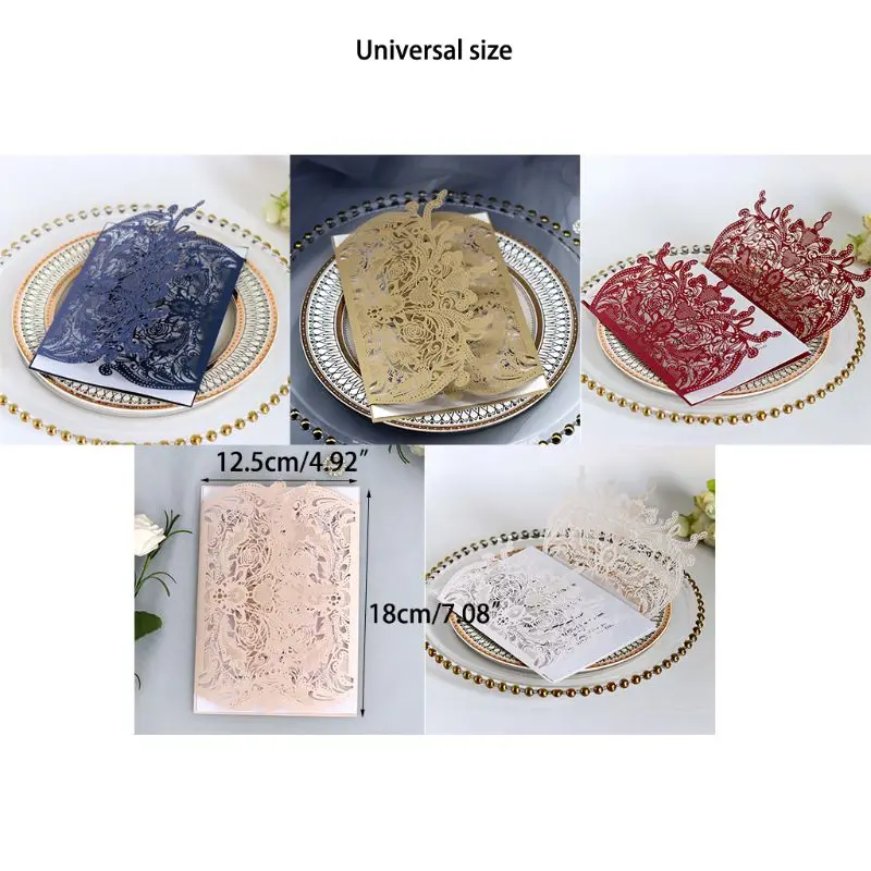  50pcs Wedding Invitation Card with ribbon Laser Cut Floral Glittering Engagement Baptism Invitation - 4.00036E+12