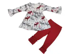 Милая детская одежда с изображением лося и животных, одежда на девочку, комплект из 2 предметов высокого качества