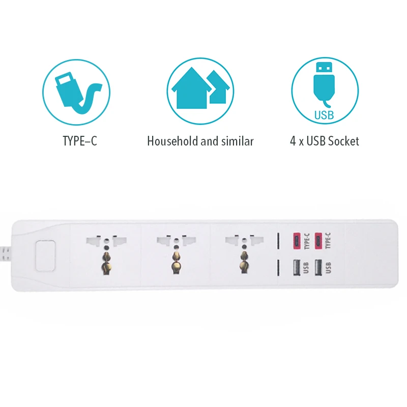 Умная лента питания с универсальным 3 гнездом 2 USB 5V 2.4A 2Type-c 5V 3A зарядная станция работает с ассистентом SA/UK/AU/EU/US вилки