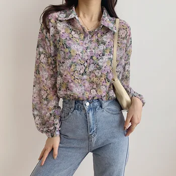 

Retro Printed Tops Casual Shirts New Loose Shirts Women 's Tops 's Full-sleeved Fashion Femininity Trend Summer