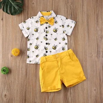 

Pudcoco Toddler Baby Boy Clothes Summer Cute Honeybee Print Short Sleeve Shirt Tops Short Pants 2Pcs Outfits Gentleman Clothes