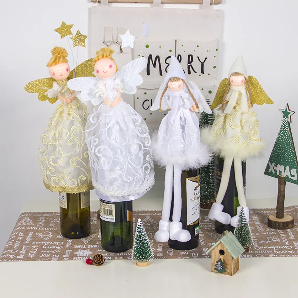 

Christmas Bottle Cover Ornaments Fabric Angel Doll Champagne Red Wine Bottle Cover Xmas ornament Wine Bottle Cover Kitchen Decor