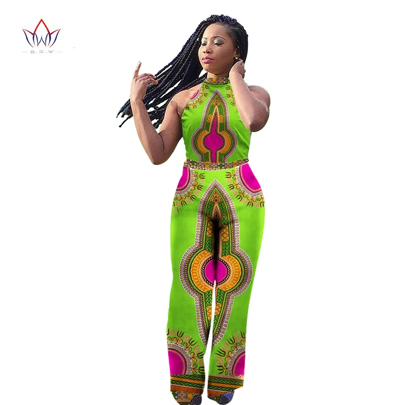 

BintaRealWax Womens Jumpsuits Dashiki African Print Sleeveless Long Pants Africa Style Plus Wize 6XL Clothing One Piece WY315