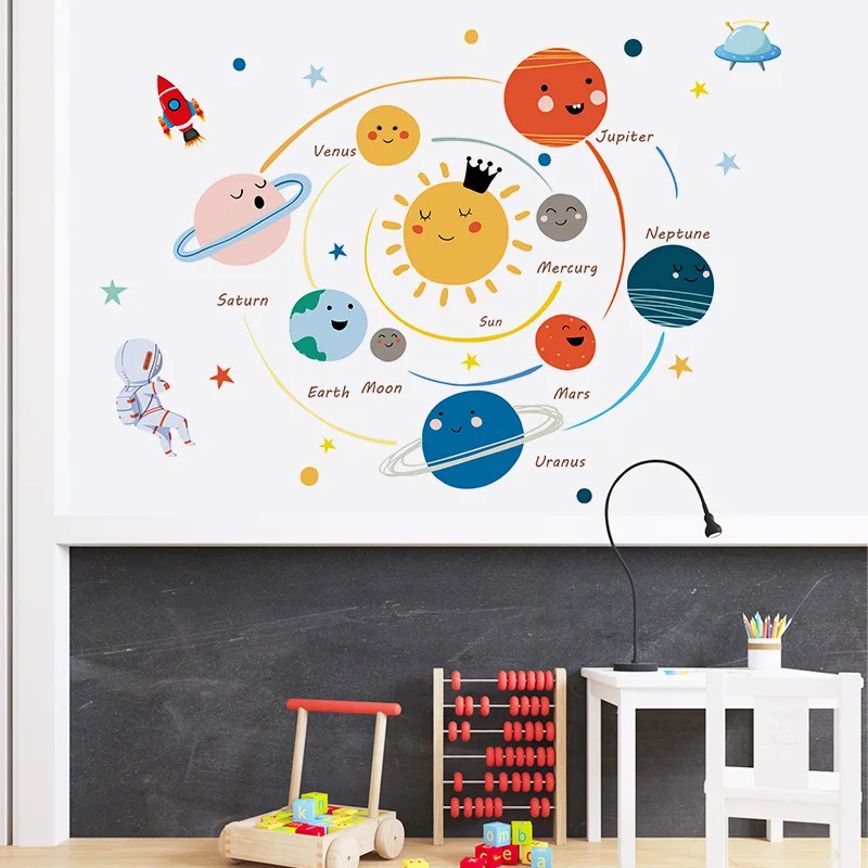 Cartoon Solar System Planets Wall Sticker Child Kids Room Home Decoration  Mural Removable Wallpaper Bedroom Nursery Stickers