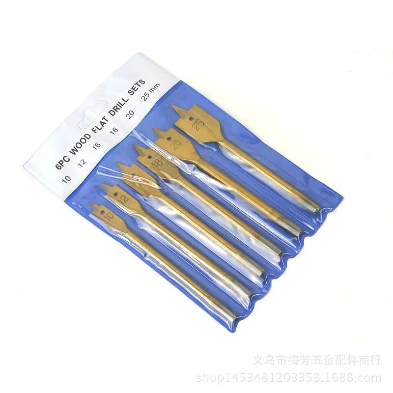 

Special Offer 6PC Hole Drill Bit Hexagonal Shank Titanium Flat Drill Three-Tipped Woodworking Reamer Woodworking Drilling