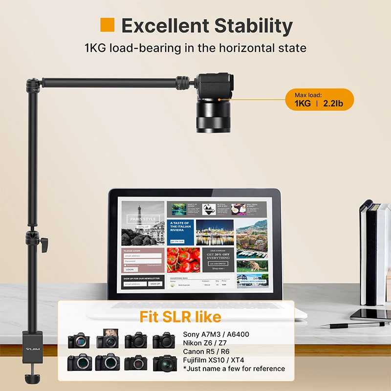 VIJIM LS04 Flexible Magic Arm For Desk Mount - 2-Section Adjustable Arm With C-Clamp For Camera, Light, Webcam