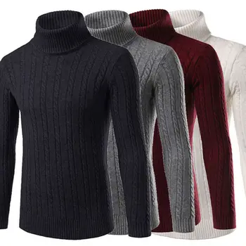

High Quality Warm Turtleneck Sweater For Men Fashion Solid Knitted Mens Sweaters Casual Slim Pullover Male Double Collar Tops