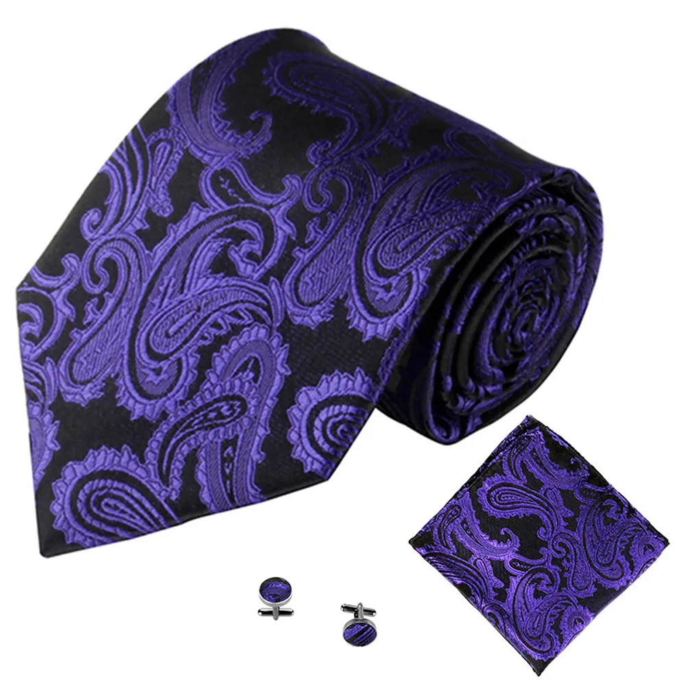 Lecopike Галстуки классические мужские жаккардовые тканые галстуки модные вечерние и свадебные галстуки 3 шт. платок запонка галстук бабочка# H