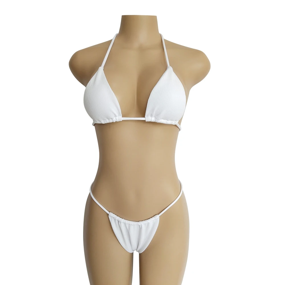 セクシーなストリングマイクロビキニセクシー女性水着固体ひもモノキニビキニセット 2 個水着極端な水着 黒 白 ビキニセット Aliexpress
