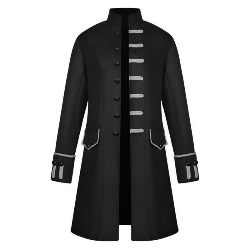 Мужская парчовая куртка в стиле стимпанк, мужские блейзеры, Тренч, винтажное готическое длинное пальто, куртка в стиле стимпанк, винтажная ветровка, уличная одежда - Цвет: Black