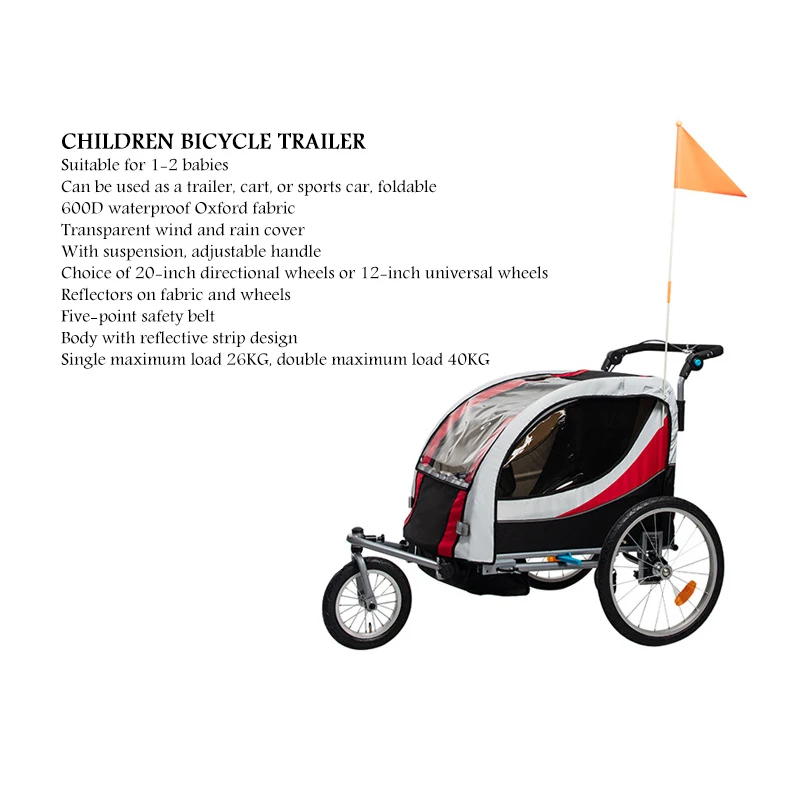Aluminum Alloy Frame Baby Stroller With 20 Inch Wheel, Fold Bike Trailer Kids Jogger Stroller Bike Tandem Bicycle Trailer