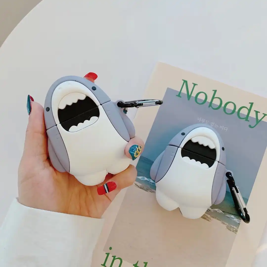 For Airpods Case Cute Airpods 2 Cartoon Big Shark Funny Headphone Accessories Protection Silicone Case For Airpods Case Funda Earphone Accessories Aliexpress