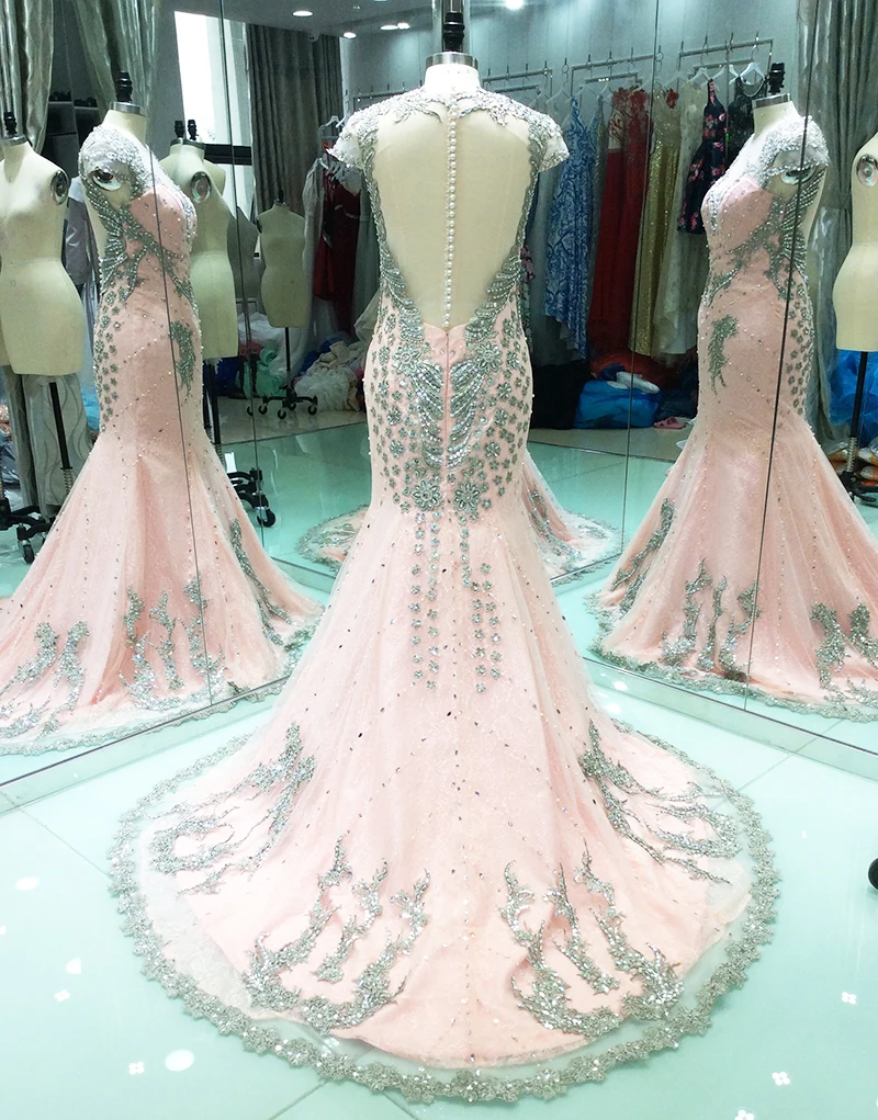 Backless-Long-Evening-Dress-Lace-2018-Mermaid-Beaded-Pearls-Pink-Women-Formal-Party-Evening-Gowns-Prom