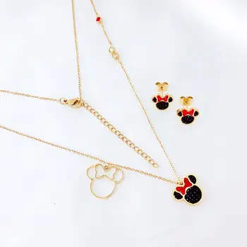 

Cartoon Kawaii Mouse Pendant Necklace Titanium Steel Chain Necklace Inlaid Crystal Fashion Trendy Women Jewelry Birthday Gift