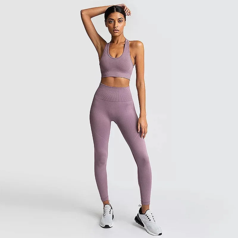 ZC2146 Ou Purple Kaminsky женский бесшовный спортивный костюм для фитнеса, Женский однотонный комплект из 2 предметов, Мягкий Топ, длинные леггинсы, повседневные женские комплекты, Новинка - Цвет: ZC2146 Ou Purple