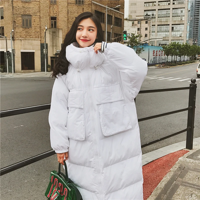 X-length, больше размера d, длинная куртка-бомбер размера плюс, Женское зимнее хлопковое пальто, парка, женские корейские Базовые Куртки, верхняя одежда, зимняя одежда - Цвет: White
