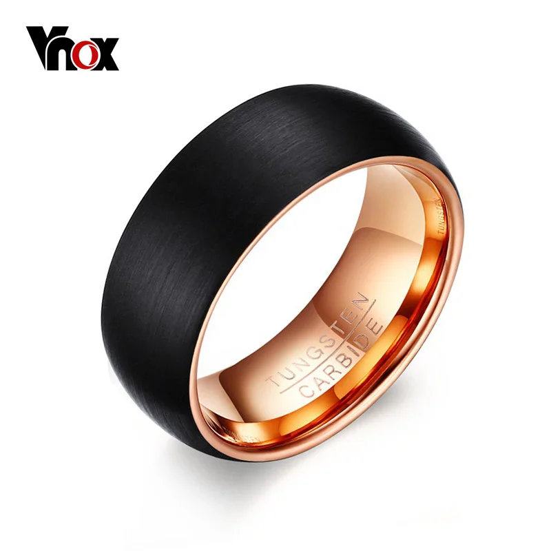 Vnox Black Men's Tungsten Ring 8MM Inner Rose Gold-Color Rings Men Jewelry | Украшения и аксессуары