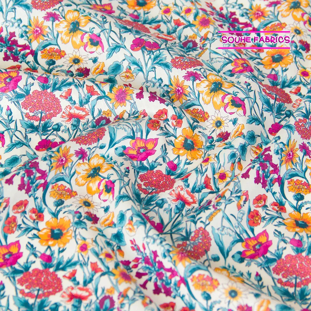 Полосатые ткани Liberty fabric Тана газон хлопковые розовые с цветочным принтом Рэйчел