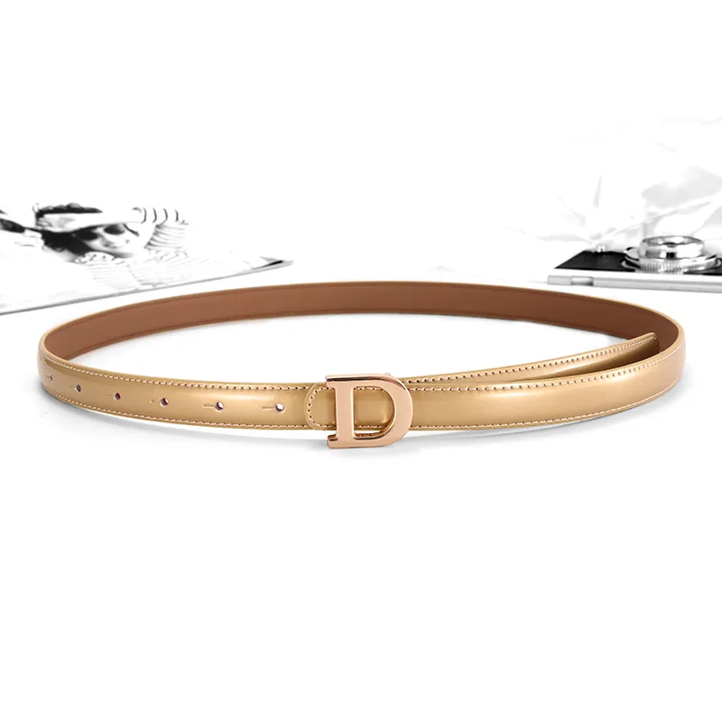 gold buckle gold Брендовые Модные женские золотые и серебряные ремни с d-образной пряжкой для платья, женские ремни высокого качества, яркий тонкий ремень из натуральной кожи, джинсы cinturon - Color: gold buckle gold