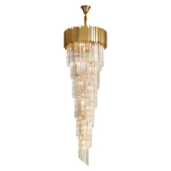 

Long Crystal Chandelier Luxury Villa Duplex Light Middle Floor Living Room Stair Spin LED Lamp Fixture for Home Lighting