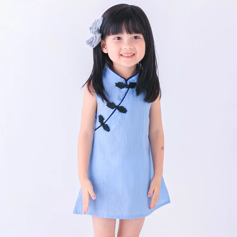 Детские платья для девочек Летнее белое платье принцессы на день рождения одежда из хлопка для малышей Детское платье без рукавов в китайском стиле, одежда