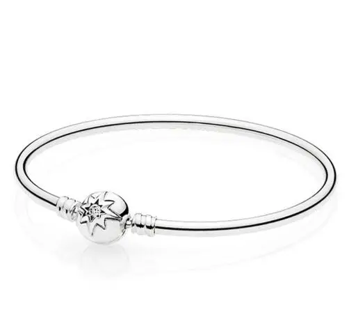 Подлинный 925 пробы, серебряный браслет, звездное небо, застежка, цепочка-змейка с кристаллами, базовый браслет, подходит для женщин, бусина, шарм, модное ювелирное изделие