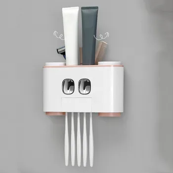 

Dropshipping Automatic Auto Squeezer Toothpaste Dispenser Cup Set Wall Hanging Box home Useful Convenient toothpaste storage #GH