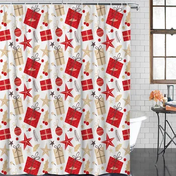 

Waterproof Polyester Fabric Shower Curtain Christmas-Themed Star Gift Box Shower Curtain