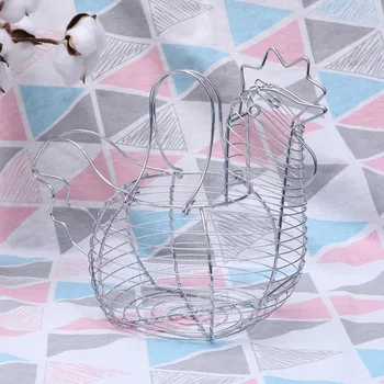 

Creative Iron Art Eggs Storage Basket Chicken Shaped Egg Holder Household Vegetables Container (Silver)
