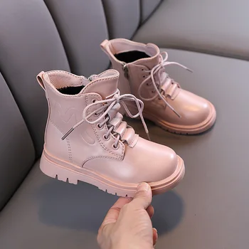 

Boys Leather Shoes New Autumn Winter Waterproof Plus Warm Martin Boots Children Fashion Sneaker Girls Lace Up Snow Boots E154