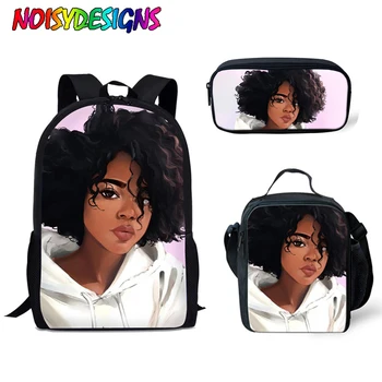 

NOISYDESIGNS Afro Girl School Backpack for Teenage Girls Children School Bag Set Student Book Bag Mochila Escolar