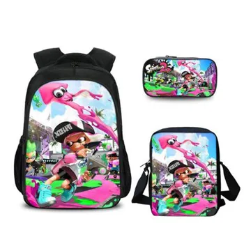 

2020 New Casual Girls Bookbags Boys Splatoon 2 Teenager School Backpack Printing 3PC Set 3D Women Shoulder Bags with Pencil Case