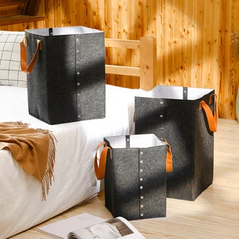 

Felt Laundry Basket Folding Dirty Washing Clothes Storage Hamper Eco-Friendly PU Handle Basket Bag Home Organization and Storage
